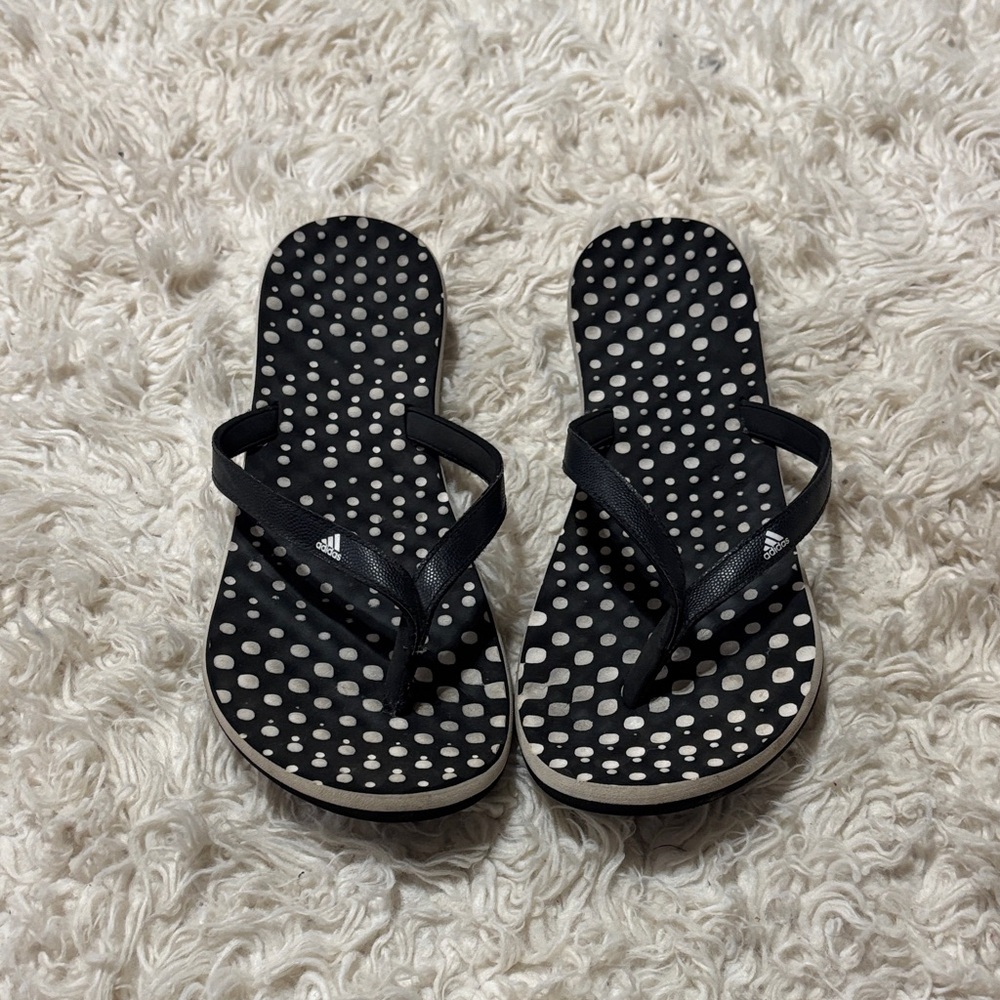 Adidas Black and White Dot Flip Flops